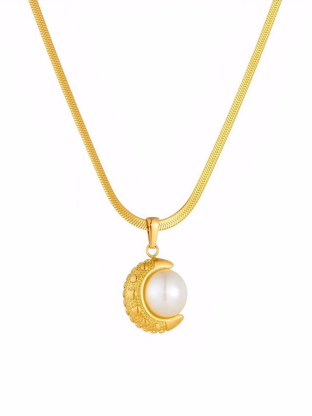 White Pearl Style Geometry Disc Necklace