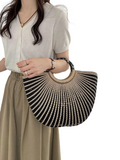 Straw Moon shaped Top Handle Bag